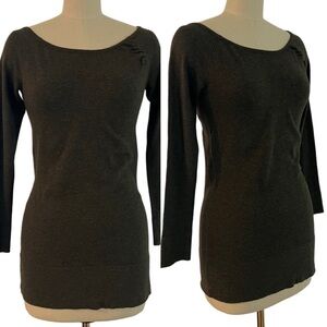 Cache Olive Brown Knit Sweater Top boat neckline‎ Long sleeves S